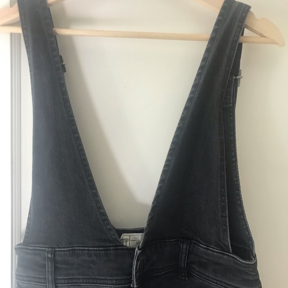 Free People black washed denim wide leg overall